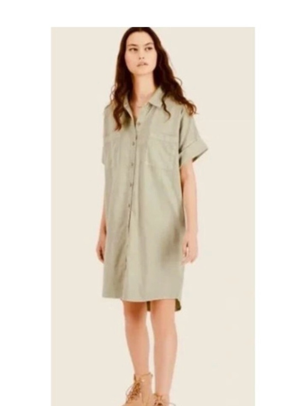 Oat New York Sage Grey Oversized Shirt Dress